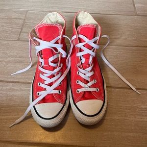 Pink size 8 high top converse sneakers. Worn once